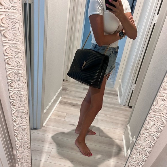 Saint Laurent Black and Gold Quilted Shoulder Bag / Crossbody Large Lou Lou - Picture 13 of 14